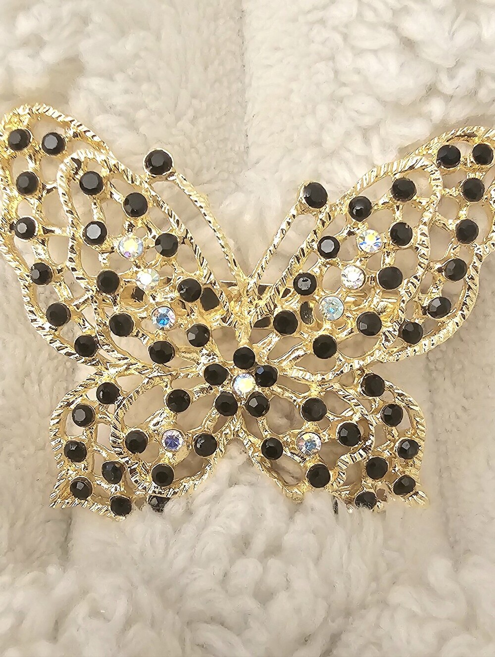 NWT Gold Tone Black Rhinestone Butterfly Brooch Pin Crystal Jewelry Gift Elegant